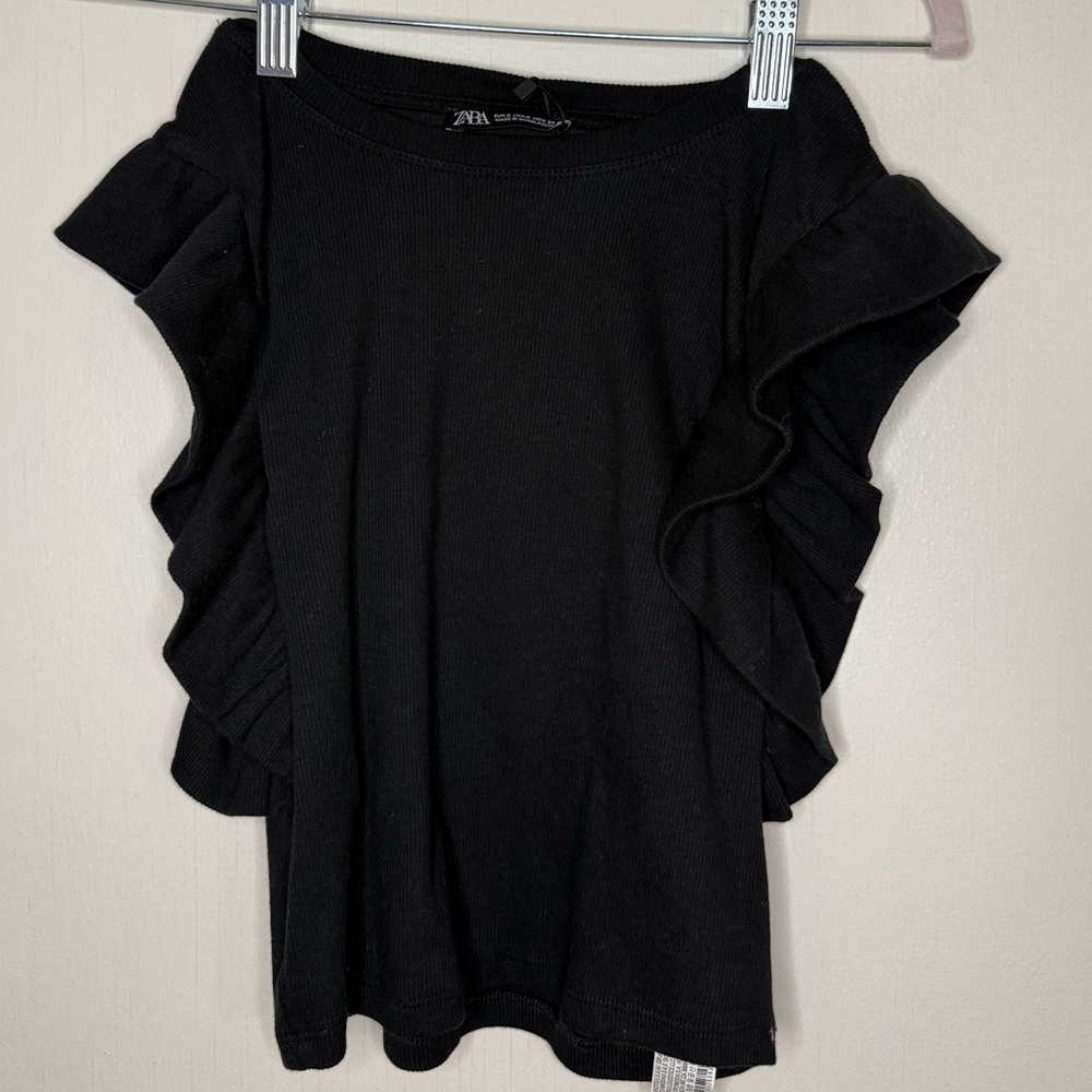 Zara Black Ruffle Sleeve Women's Top NWT